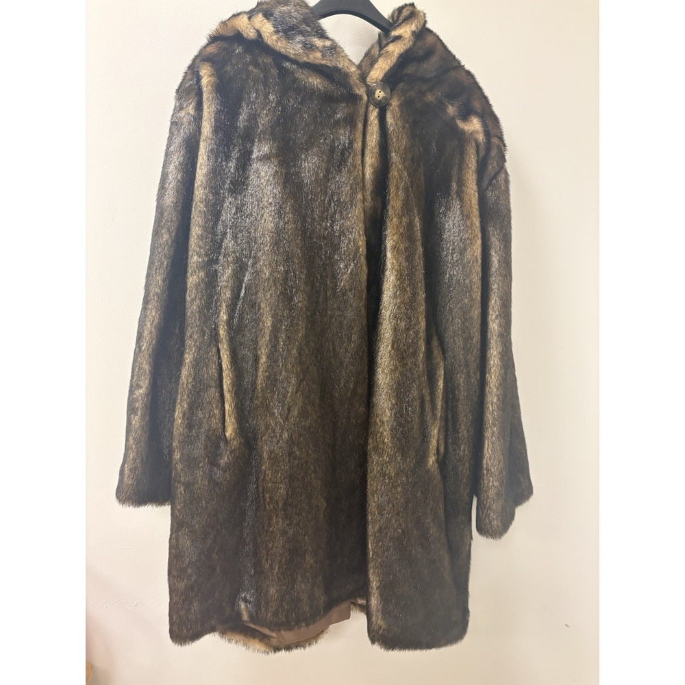 VTG Dennis Basso Hooded Swing Faux Fur Coat With Garment Bag & Hanger Sz 3X